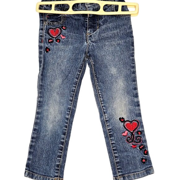 Girls embroidery Healthtex heart pattern medium wash strait leg denim jeans 3T - Picture 1 of 13